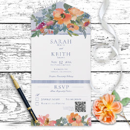 Código QR Floral Russo Azul e Branco