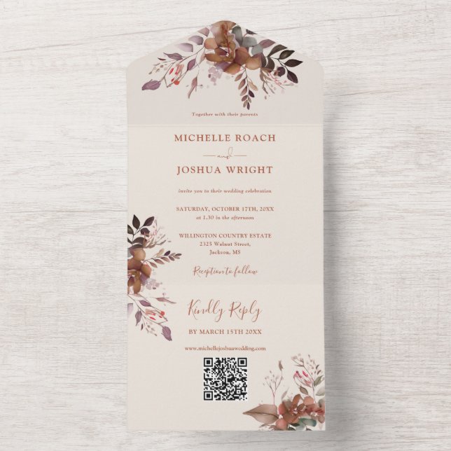 Código QR Floral Rústico Casamento Outono (Inside)