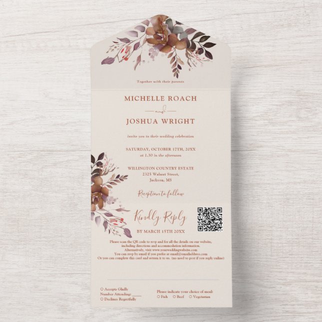 Código QR Floral Rústico para Casamento de Outono (Interno)