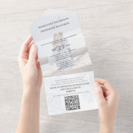 Código QR Floral Simples Dusty Azul Elegante