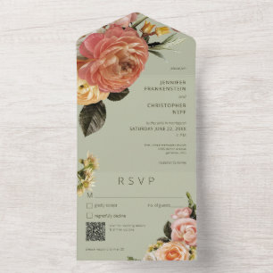 Código QR Floral Verde de Peach Moderna Mimosa