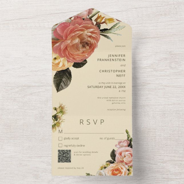 Código QR Floral Verde de Peach Moderna Mimosa (Interno)