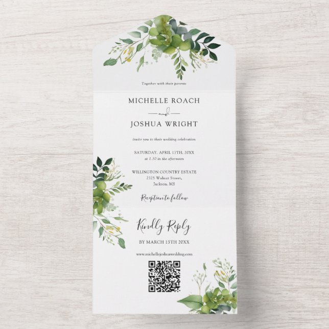 Código QR Floral Verde Monograma Elegante Casament (Interno)