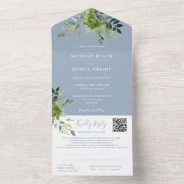 Código QR Floral Verde Oliva Casamento Azul Empoei