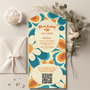 Código QR Groovy Colorido Casamento Retro Único