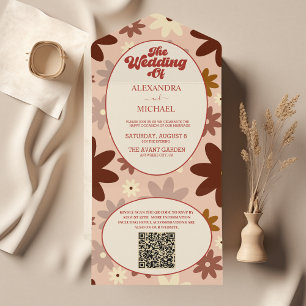 Código QR Groovy Modern Retro 70s Casamento Floral