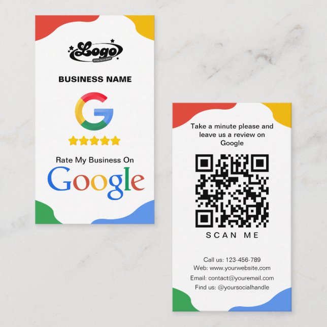 Código QR Link Google Review Cartão de visita (Frente/Verso)