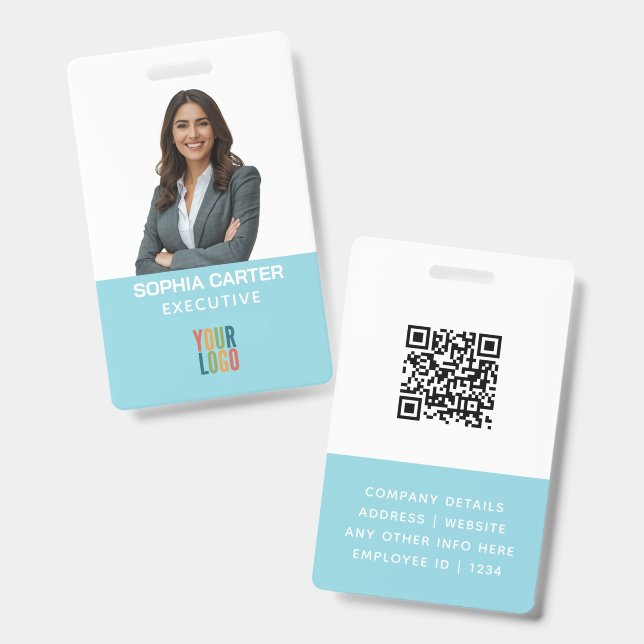 Código QR Logo Foto Personalizado Crachá de Funcio (Frente e verso)
