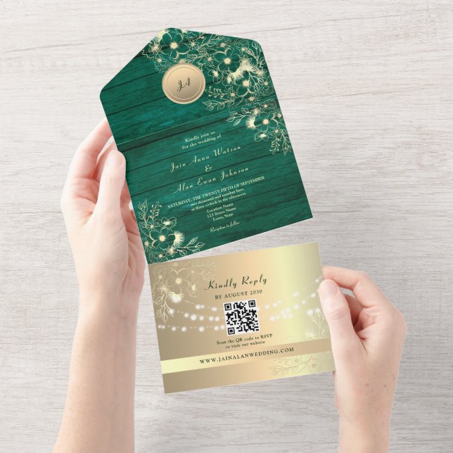 Código QR Luzes Douradas Rústicas Esmeralda Casame (Aba destacável)
