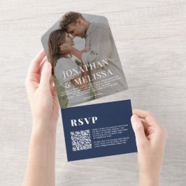 Código QR | Marinho Azul Simples Casamento Fotográ