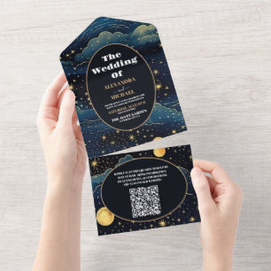Código QR Midnight Azul Estrelas Azuis Lua Casamen