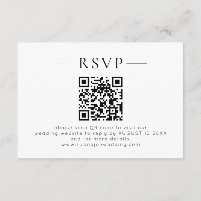 Código QR Minimalista Preto Branco RSVP Casamento (Frente)