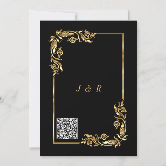 Código QR Modelo de Convite Dourado de Casamento P (Verso)