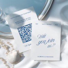 Código QR Moderno Azul e Branco RSVP de Casamento