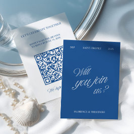 Código QR Moderno Azul e Branco RSVP de Casamento