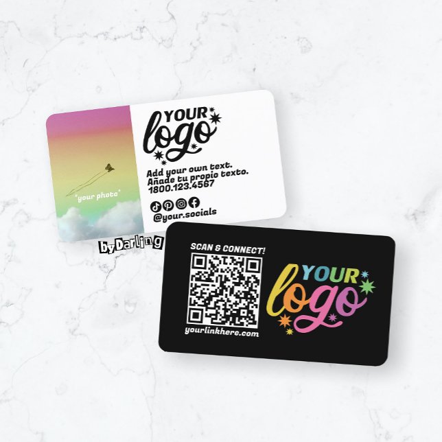 Código QR moderno Cartão de visita do arco-íris br (Modern QR Code Rainbow Black White Business Card)