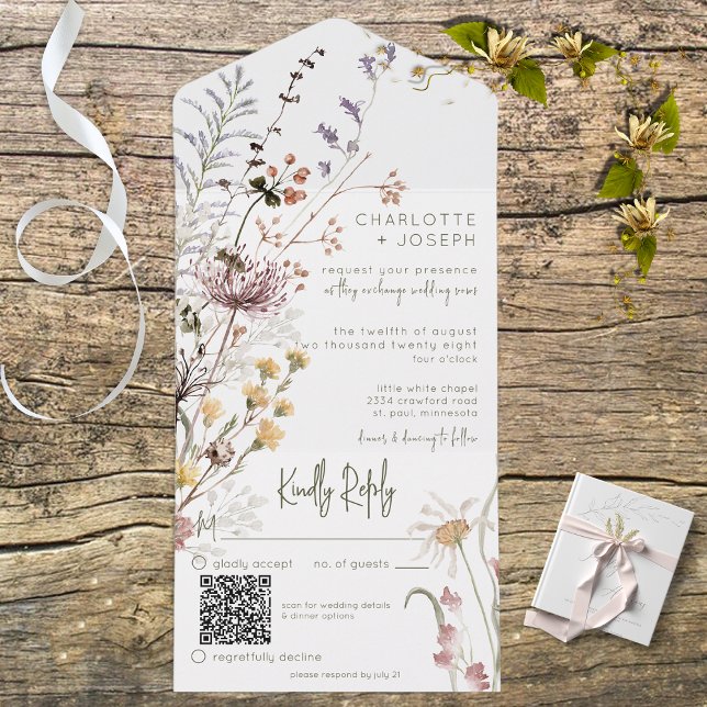 Código QR Moderno do Boho Pastel Wildflower (Criador carregado)