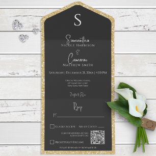 Código QR Moderno do Glitter & Glam Preto Dourado