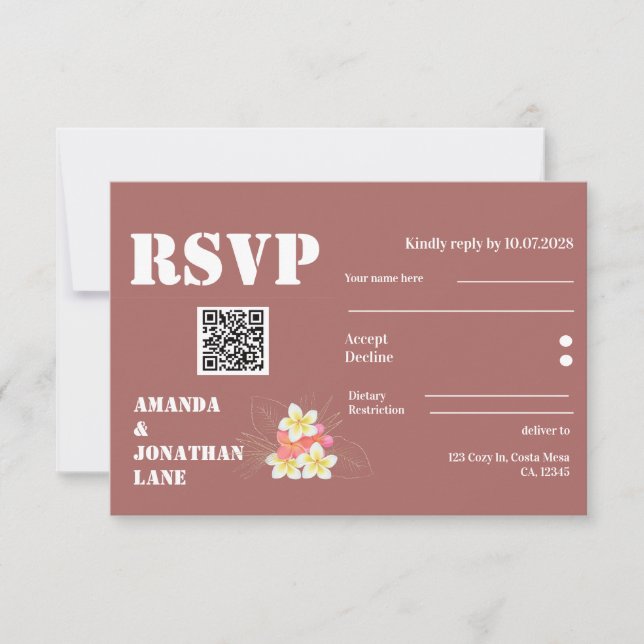 Código QR moderno - Placa RSVP Floral Terracotta W (Frente)