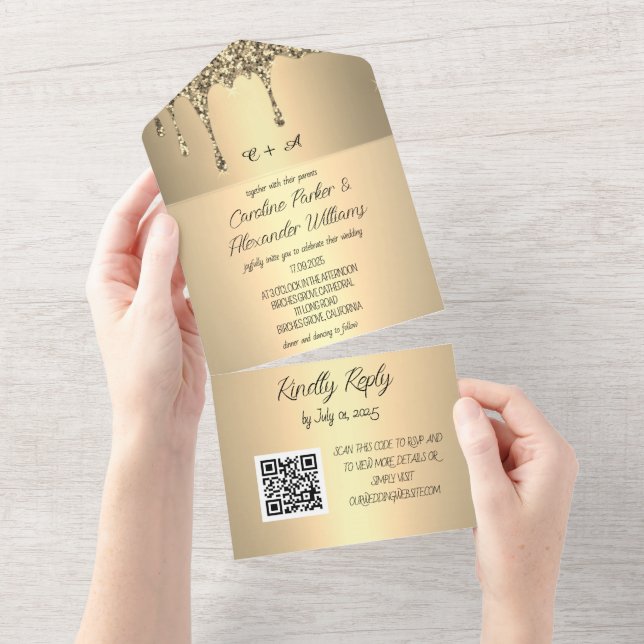 Código QR Moderno RSVP de Script Glitter do Sparkl (Aba destacável)