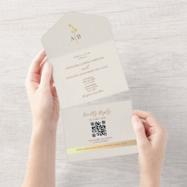 Código QR Neutro Casamento Flor Silvestre Dourado