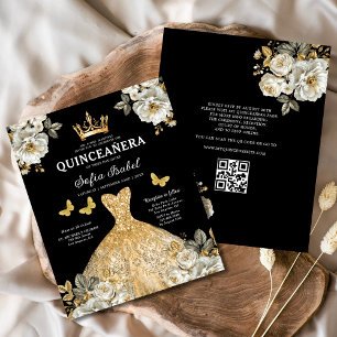Código QR Orçamento Quinceanera Floral Dourada Pri