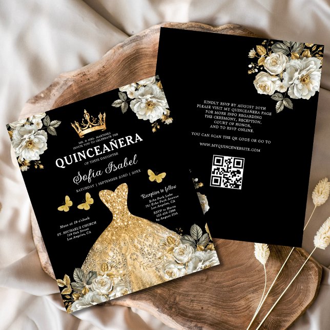 Código QR Orçamento Quinceanera Floral Dourada Pri (Criador carregado)