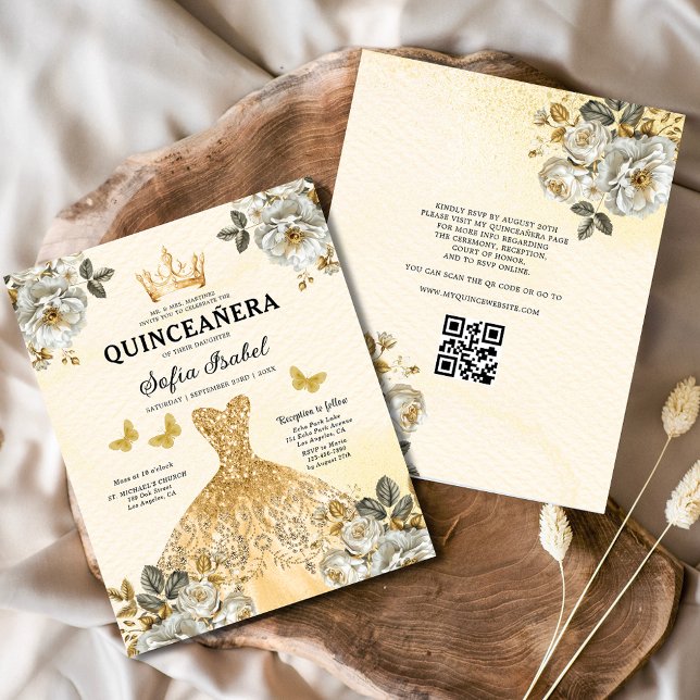 Código QR Orçamento Quinceanera Floral Dourada Pri (Criador carregado)