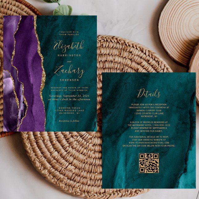 Código QR Orçamento Roxo Dourado Ágata Casamento (Criador carregado)