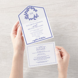 Código QR Periwinkle Leafy Crest Monograma Casamen