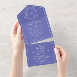 Código QR Periwinkle Leafy Crest Monograma Casamen