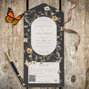 Código QR Preto de Moldura de Flor Selvagem Russo