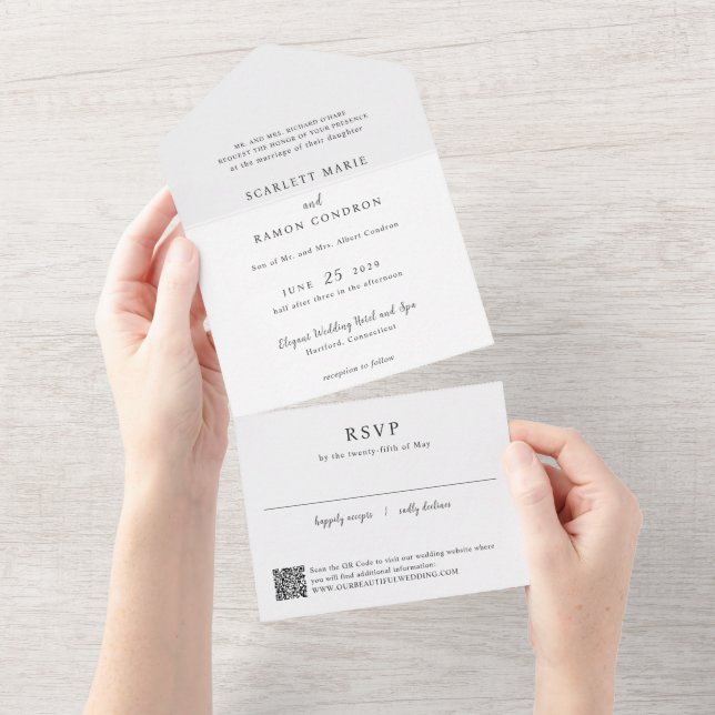 Código QR Preto e Branco Atemporal Casamento Elega (Tearaway)