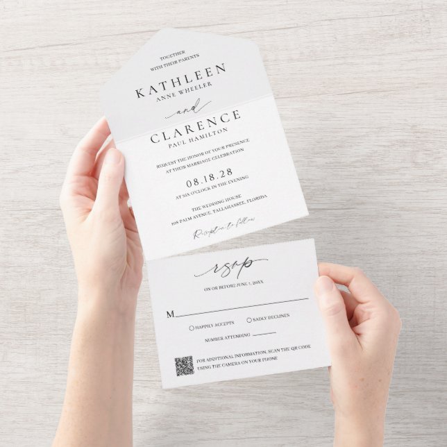 Código QR Preto e Branco Clássico Casamento Elegan (Aba destacável)