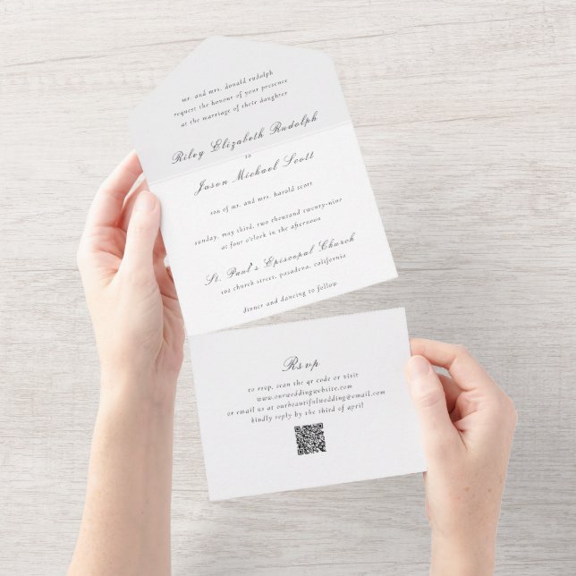 Código QR Preto e Branco Limpo Casamento Elegante (Aba destacável)