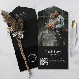 Código QR Preto Moderno | Foto | Casamento Monogra