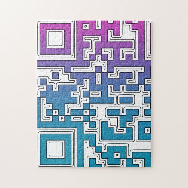 Código QR - Quebra-cabeça de serra azul roxa (Vertical)
