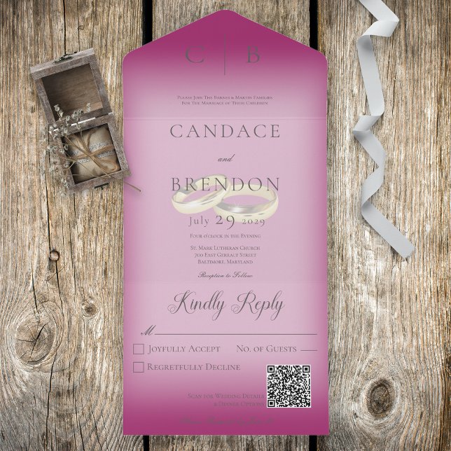 Código QR Rosa Cor-de-Casamento Moderno Fuchsia (Criador carregado)