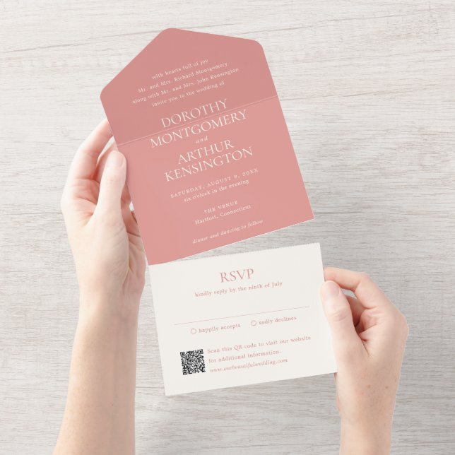 Código QR Rosa Coral Moderno Casamento Elegante (Aba destacável)
