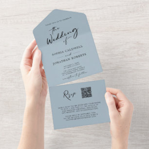 Código QR RSVP Caligrafia Light Dusty Blue Casamen