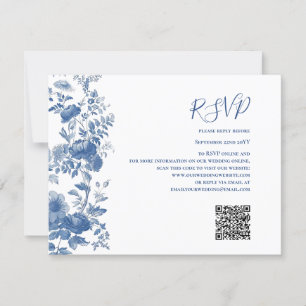 Código QR RSVP Casamento Azul Floral Toile Frances