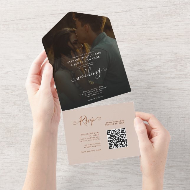 Código QR RSVP Casamento Boêmio Terracota Script (Tearaway)