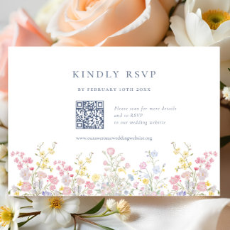 Código QR RSVP de casamento de flores silvestres B