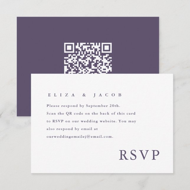 Código QR RSVP de Casamento Roxo Simples (Frente/Verso)