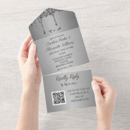 Código QR RSVP de Script de Cinza Glitter Silver S