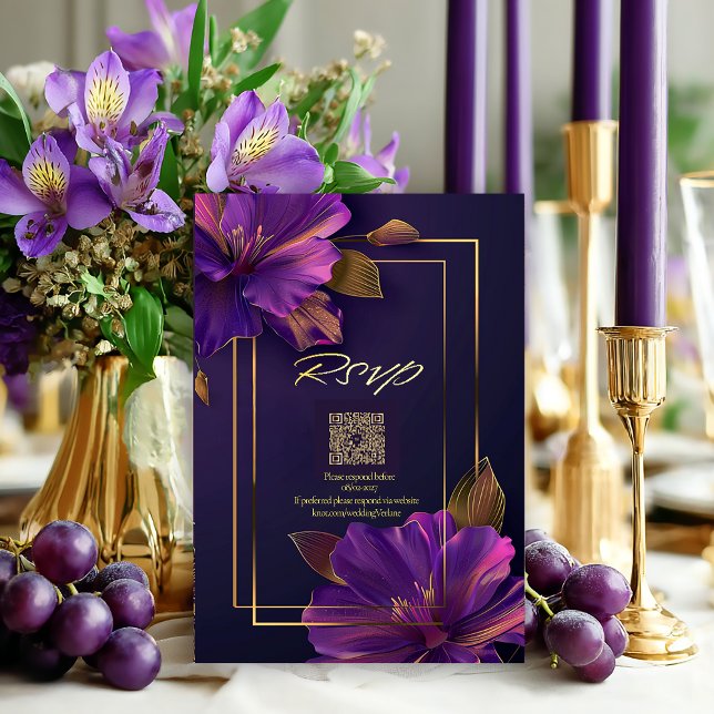 Código QR RSVP Violetas Luminosas  (Vibrant Modern QR Code Purple Violets Wedding RSVP Enclosure Card )