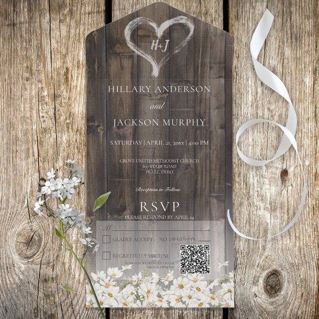 Código QR Rustic Barnwood & Daisies (Criador carregado)