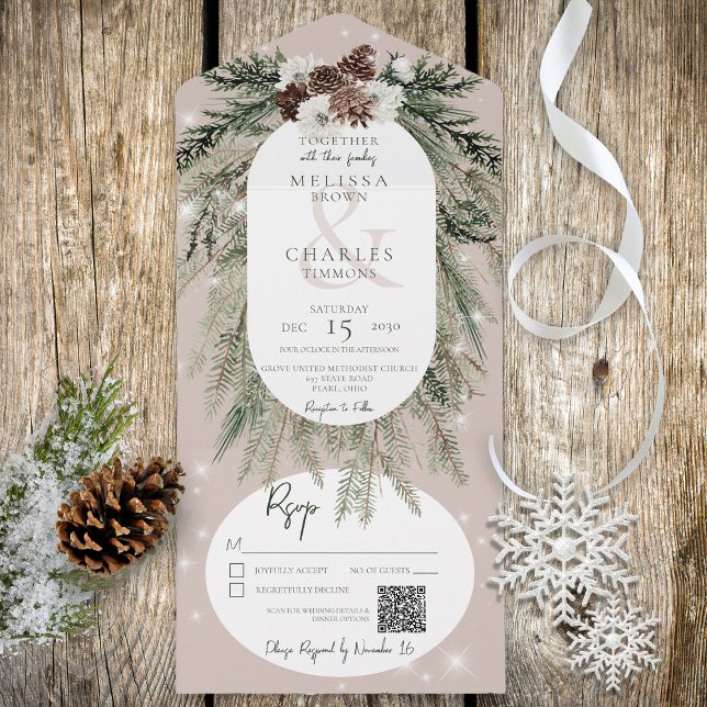 Código QR Rustic Tan Pine Winter Sparkle (Criador carregado)