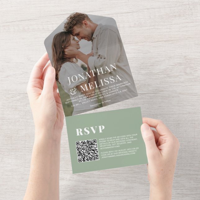 Código QR | Sage Green Simple Overlay Casamento (Aba destacável)