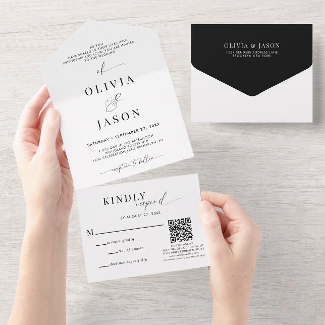 Código QR Script Romântico Casamento Branco Preto  (Criador carregado)